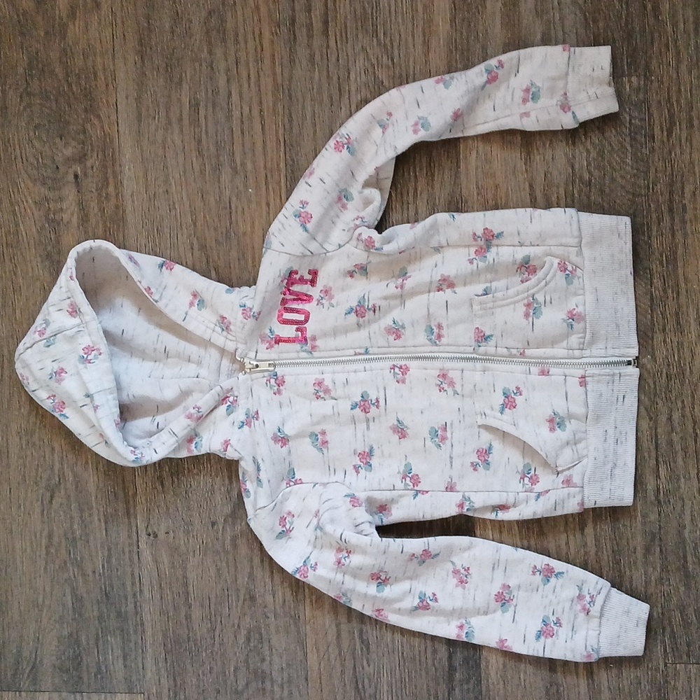 Reflex Kids Light Gray Floral Print Sequin Hoodie.